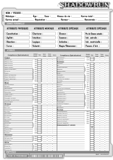 feuille de personnage Shadowrun 4 page 1 - competences